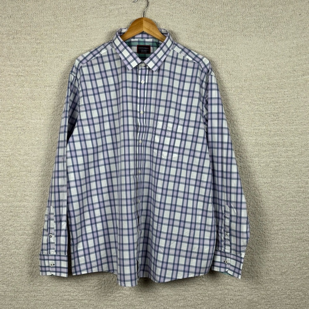 Untuckit Shirt Mens XXXL‎ Blue Green Plaid Tamellini 100% Cotton Button Down